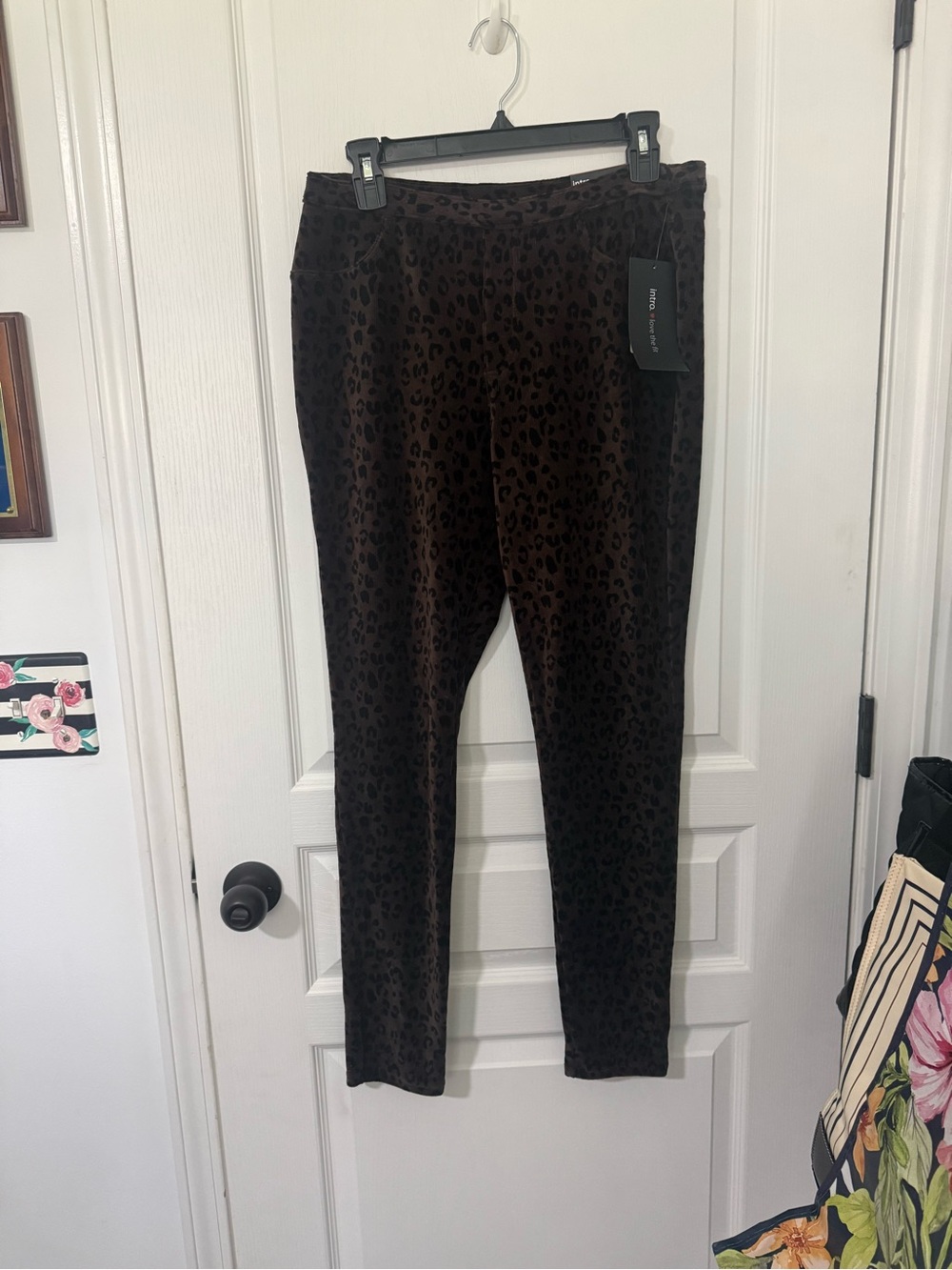 Women's Dark Brown Leopard Print Stretch Corduroy leggings